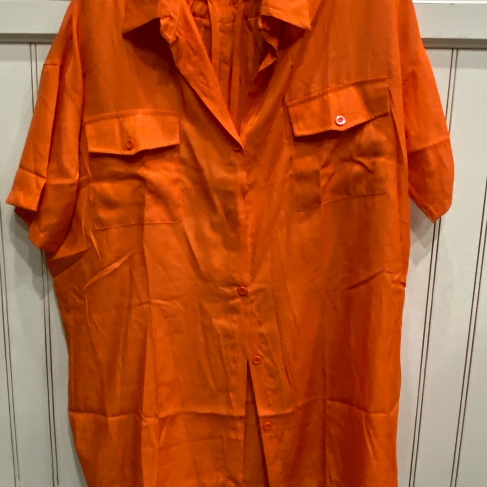 Vibrant Orange Button-Up Shirt and matching shorts